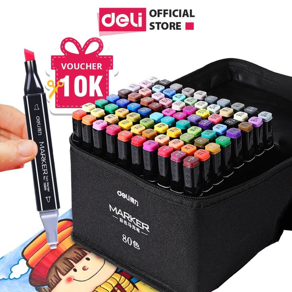 Bút màu marker chuyên nghiệp Deli -kèm túi vải - 30/40/60/80 Màu