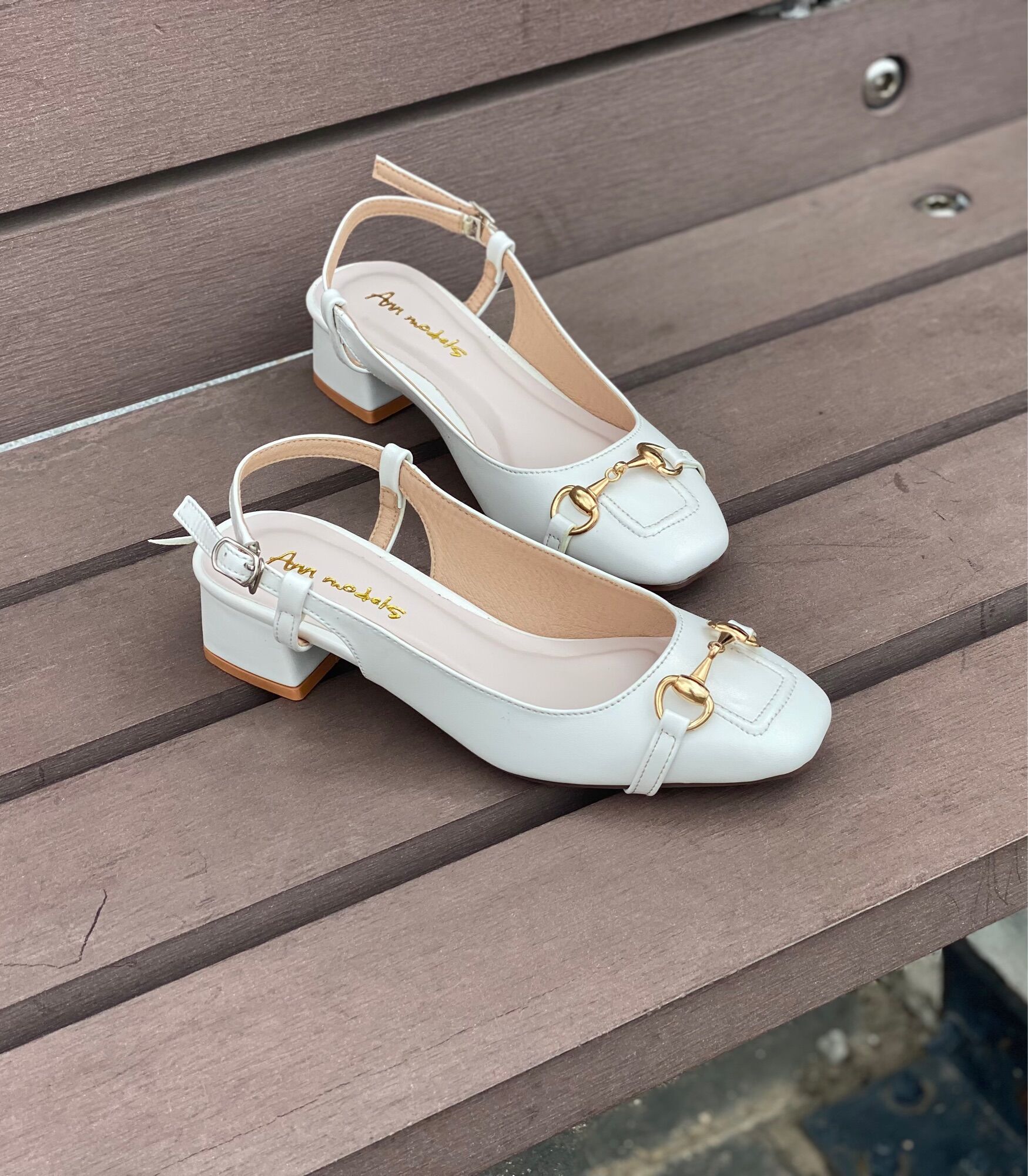 Giày cao gót 3 phân mũi vuông kiểu dáng slingback phối khoá sắt - MINDIOR