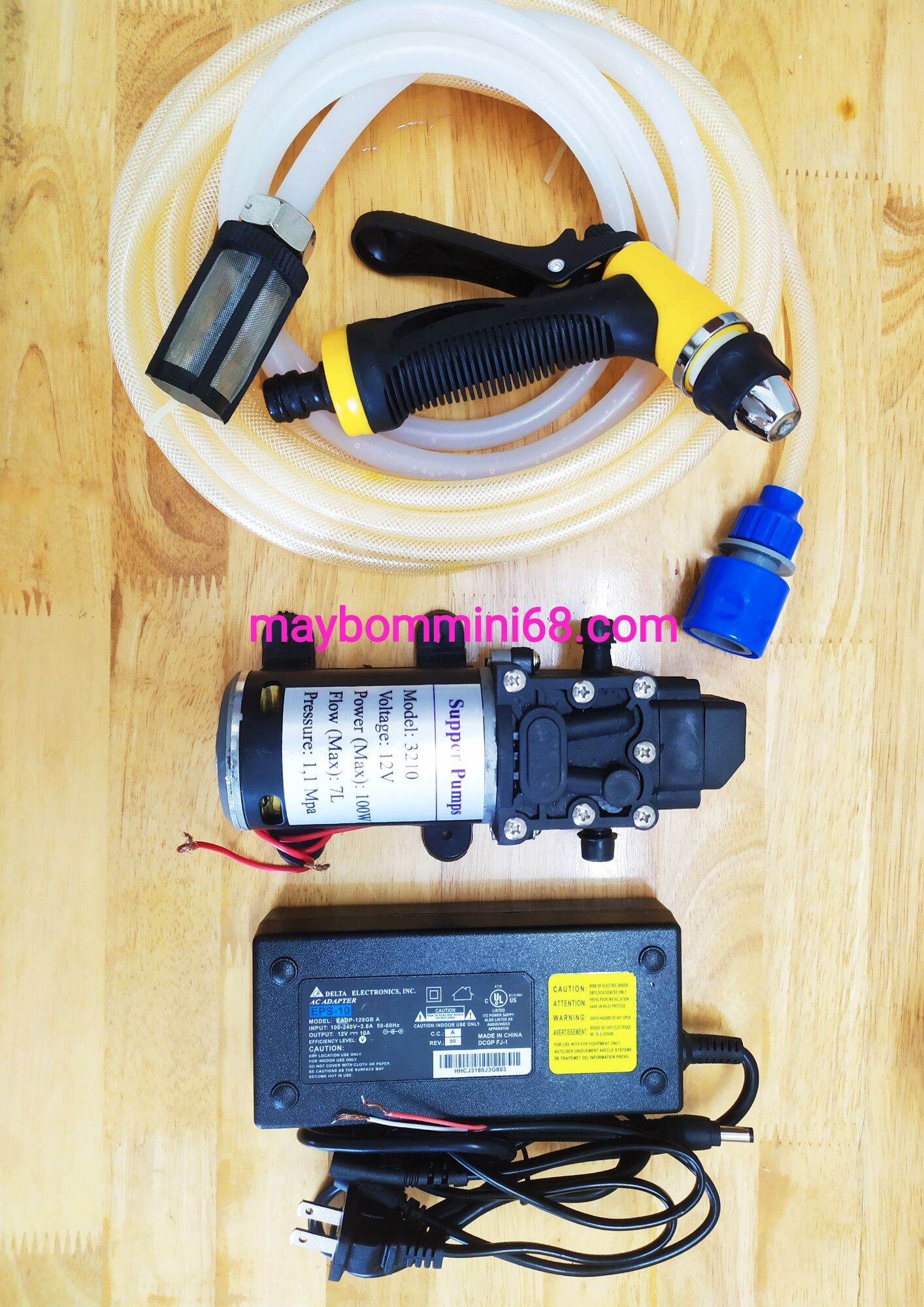 Máy bơm rửa xe mini 12v 100w 3210 vỏ thép