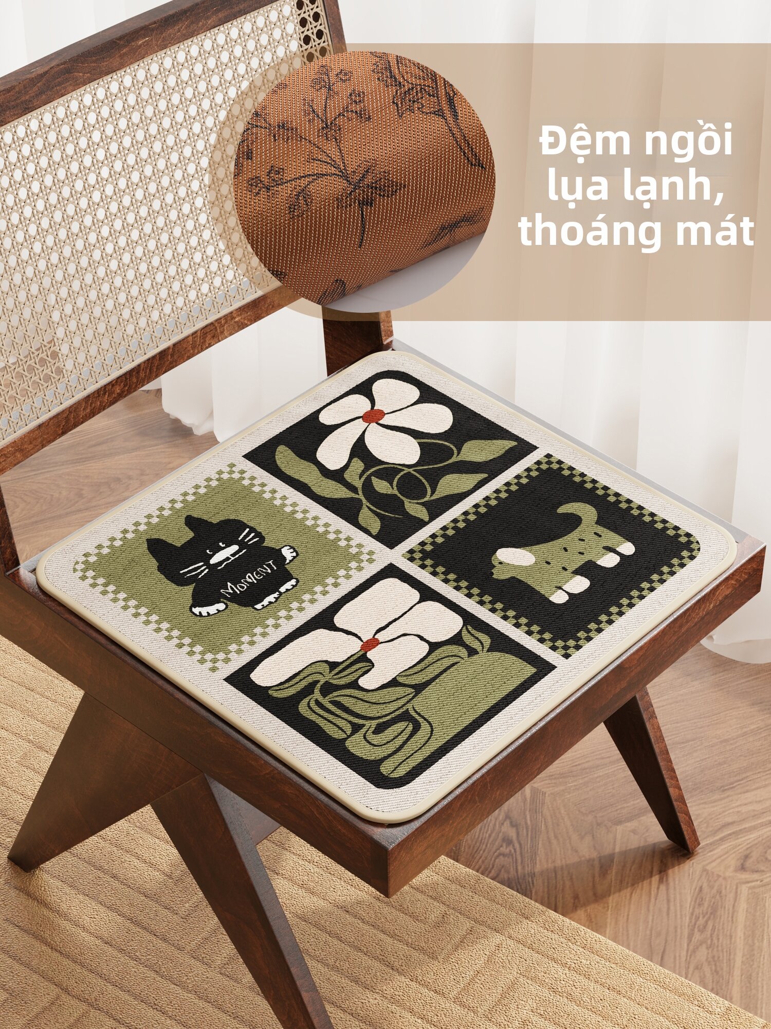 MENGSHANGDIAN | Đệm Ghế Phong Cách Retro Làm Mát Chống Trượt