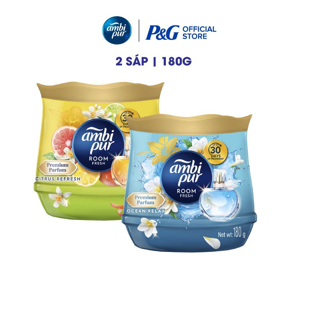 Combo 2 Sáp Thơm AMBI PUR Khử Mùi Khó Chịu Hương Cam Quýt/ Đại Dương Hộp 180G