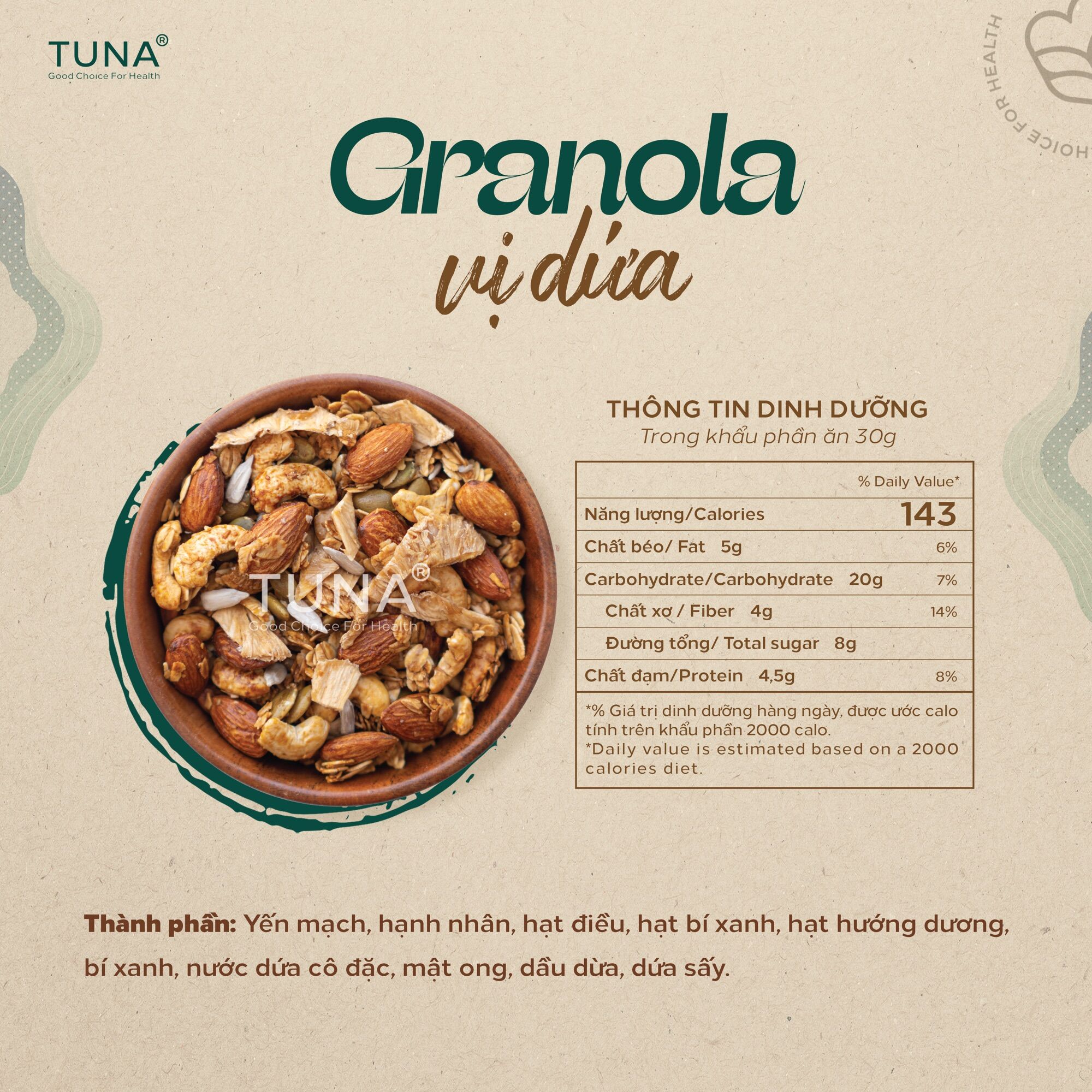 Combo 120g Granola Ngũ Cốc Ăn Kiêng Không Đường