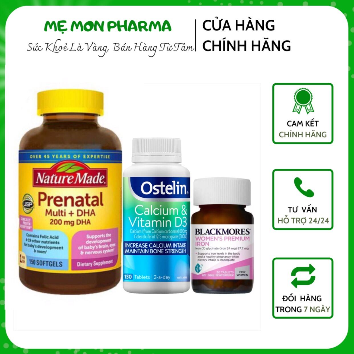 [Chuẩn Auth]Combo Trọn Bộ Dinh Dưỡng Mẹ Bầu•Vitamin Bầu Tổng Hợp Nature Made Prenatal Multi DHA•Canx