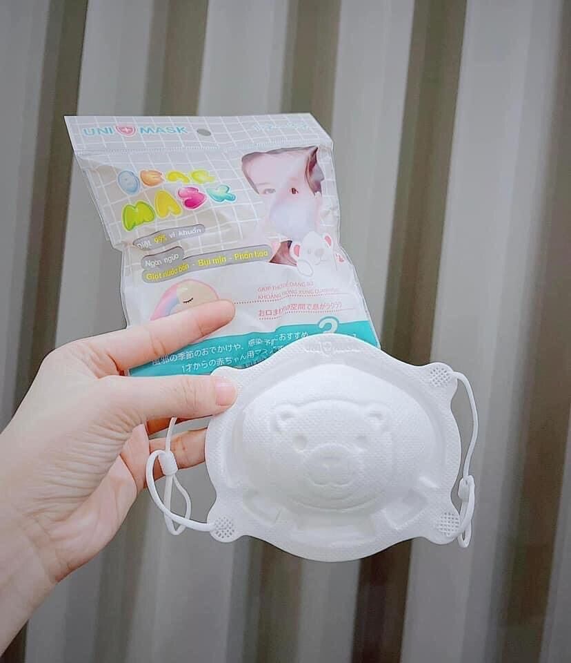Túi 3 chiếc khẩu trang cho bé hình gấu 3d cho trẻ 1-3 tuổi
