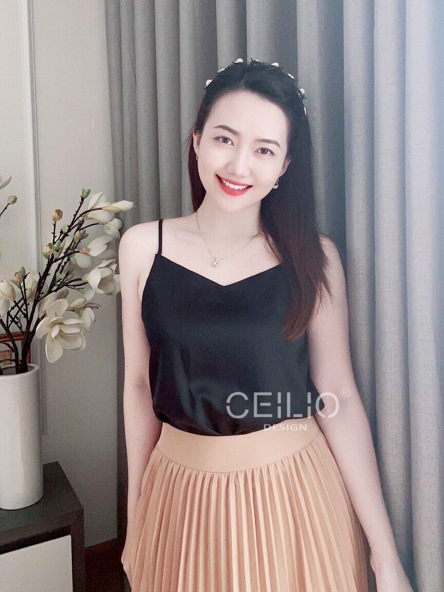 Áo hai dây nữ vải lụa mềm mát 2023