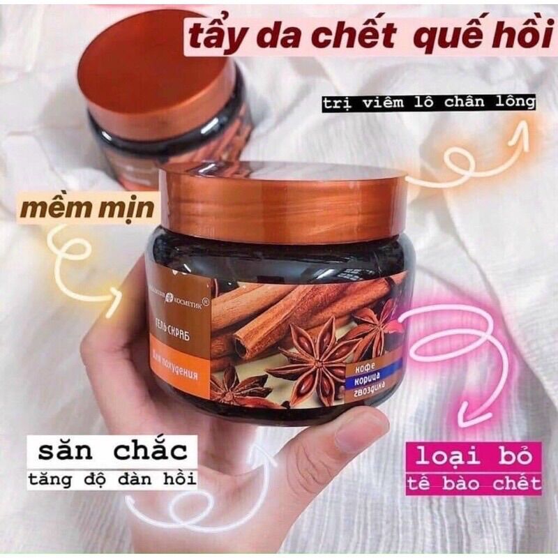 Tẩy da chết body quế hồi nga chiết suất quế hồi và cafe làm săn chắc làn da nga