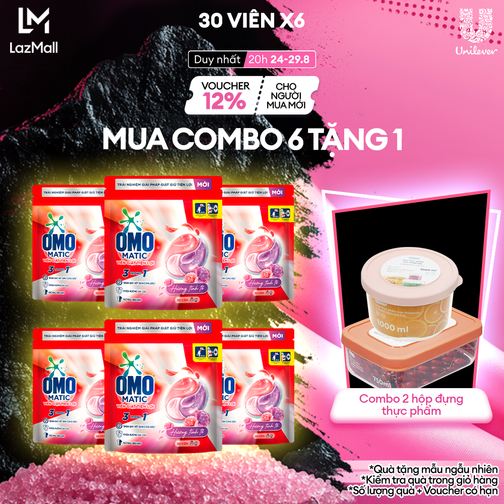 Combo 6 túi viên giặt tiện lợi OMO 3 trong 1 Hương tinh tế