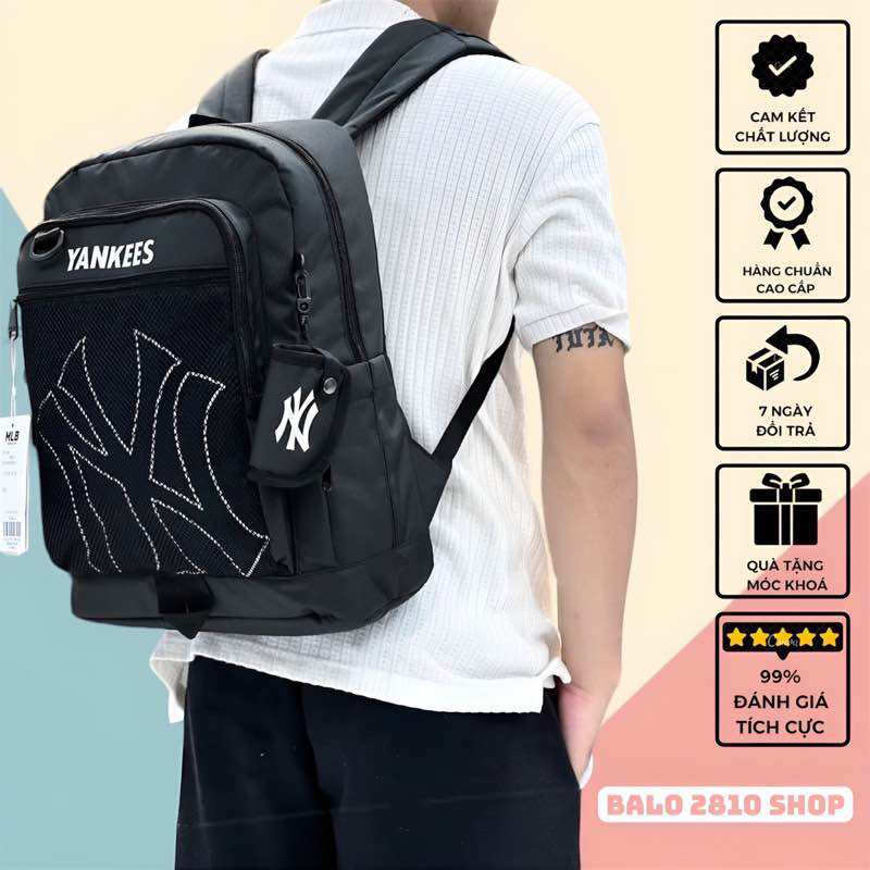 Balo nam nữ thời trang MLB NY kèm túi mini Backpack 2810 Shop balo màu đen đi học nhiều ngăn đựng được laptop 16 inch