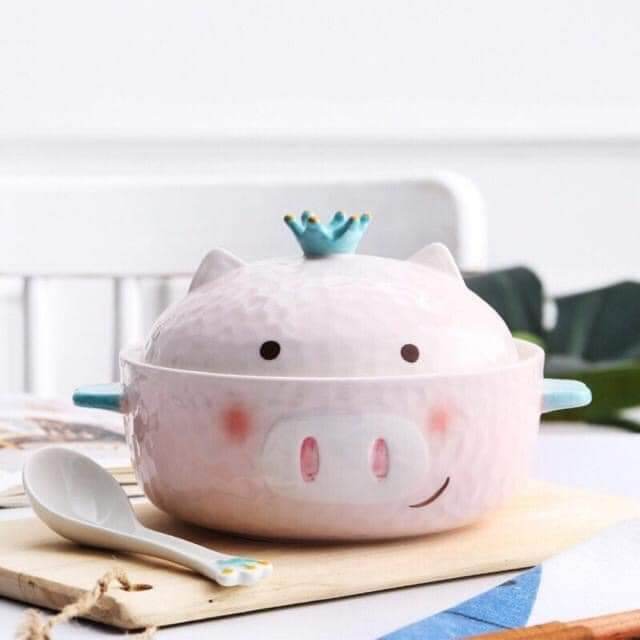 Bát ăn mì gốm sứ cute hình heo hồng