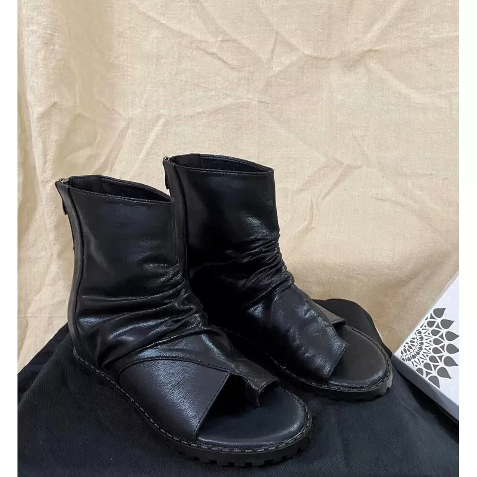 [HCM]Giày boots Nữ Chiến binh xỏ ngón da trơn cổ thấp(B02)