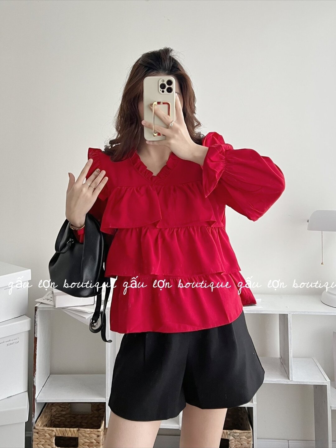 áo babydoll cổ v bèo 3tầng tiểu thư
