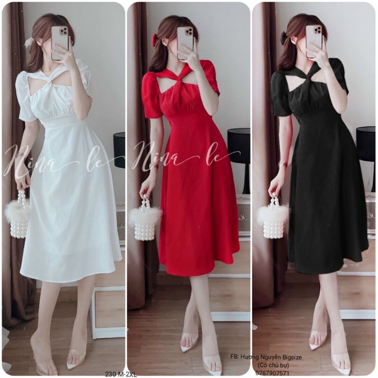 50-90kg bigsize đầm tiểu thư cổ xoắn