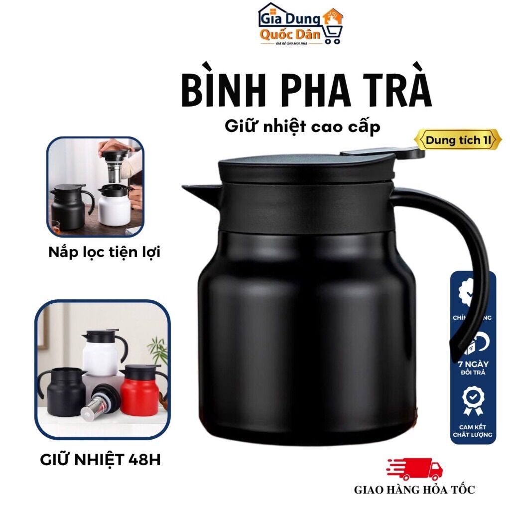 Ấm pha trà giữ nhiệt, bình giữ nhiệt dung tích 1000ml có lõi lọc trà, cafe inox 316