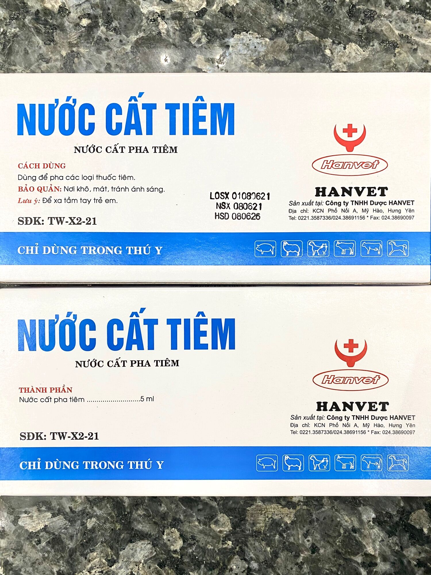 1 hộp nước cất tiêm 10 ống 5ml