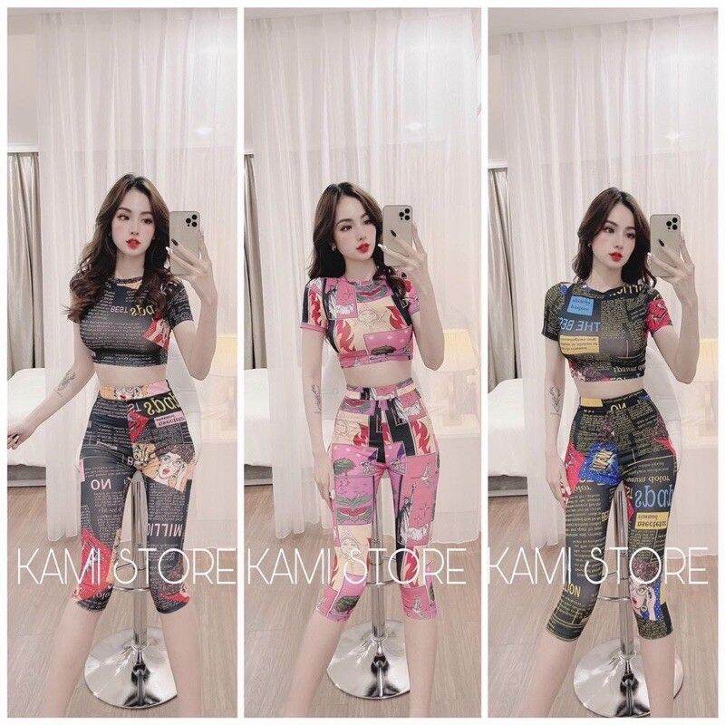 Sét áo + quần lửng in hoạ tiết sặc sỡ