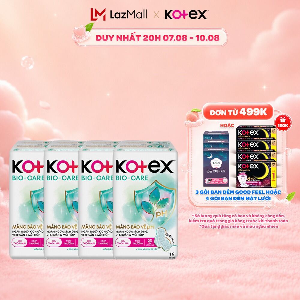 Combo 4/Combo 8 gói Băng vệ sinh Kotex Biocare Ban Ngày SMC 23CM - 16 miếng/gói