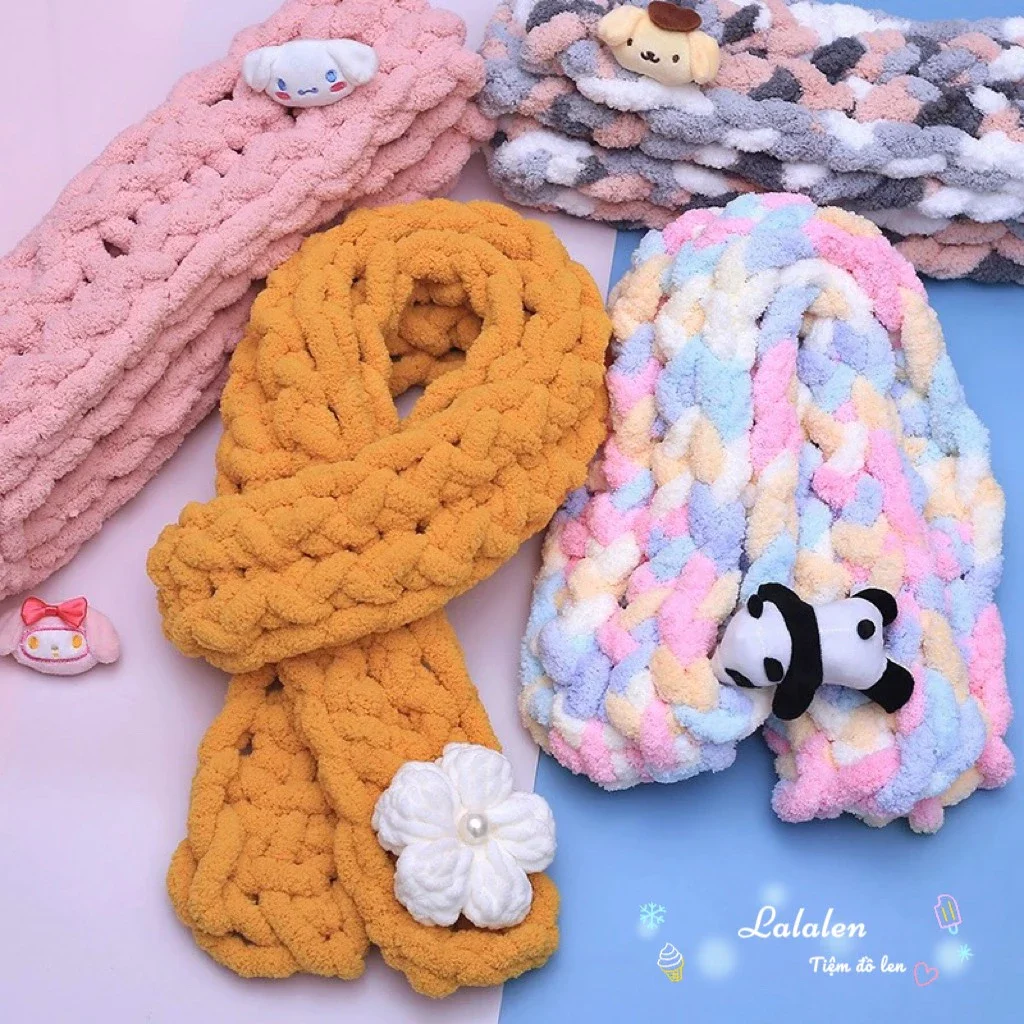 250g len chunky bông siêu mềm nhẹ, sợi to 20mm, đan móc mùa đông