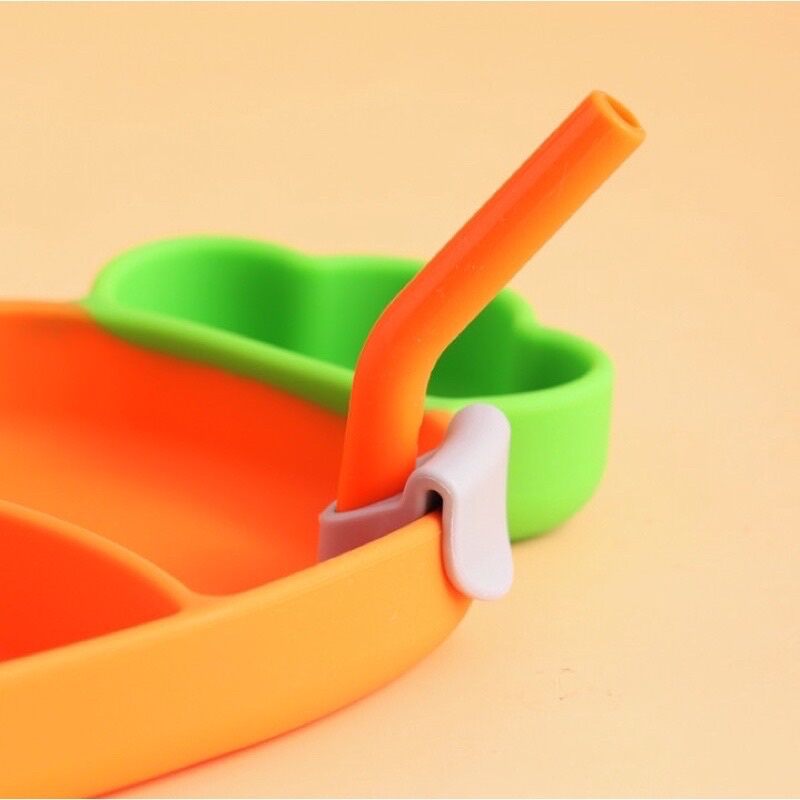 Set Khay Ăn Dặm Silicon CÀ RỐT (kèm ống hút,thìa nĩa,cọ ống hút)