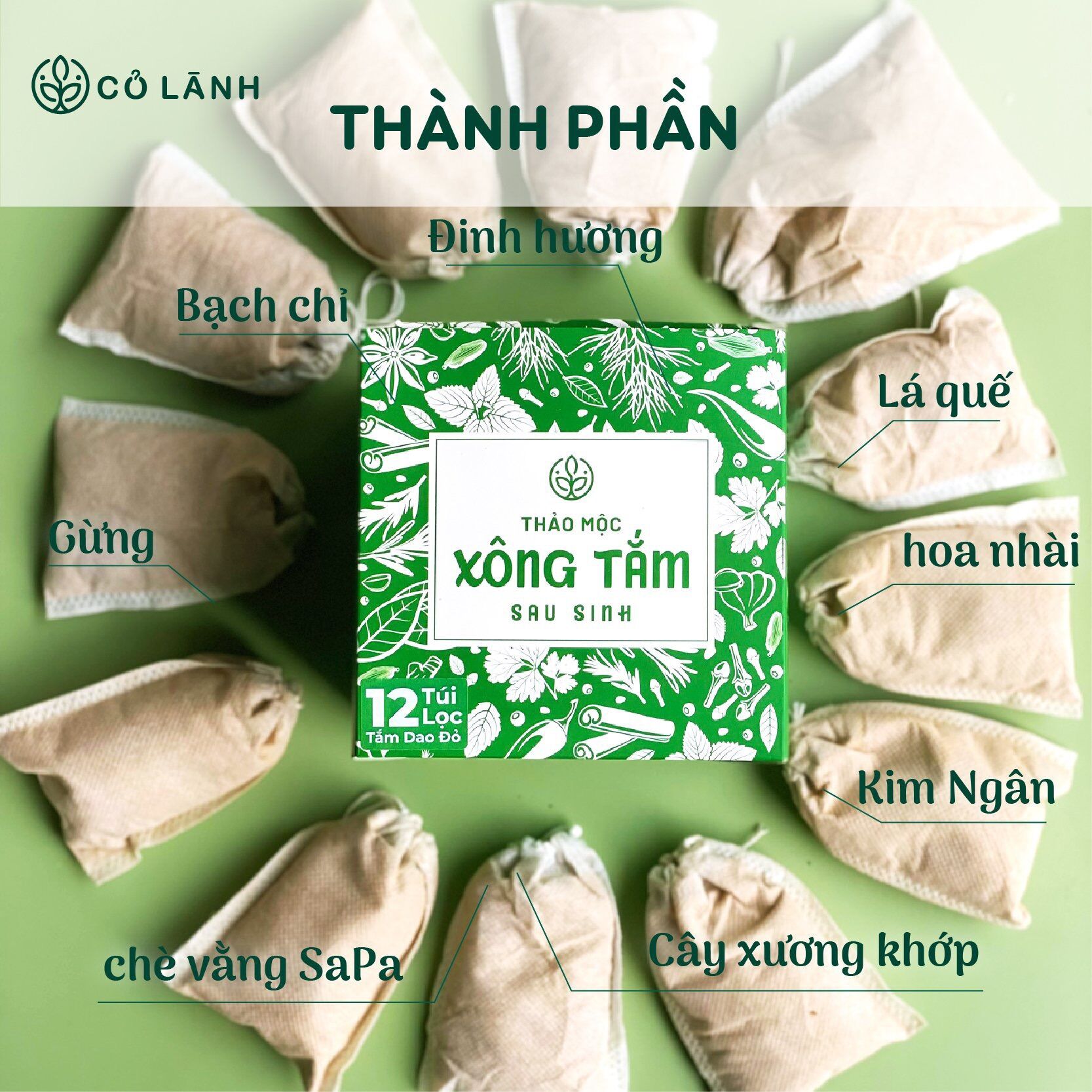 Thảo mộc xông tắm sau sinh Cỏ Lành - 12 túi thảo mộc tắm dân tộc Dao đỏ