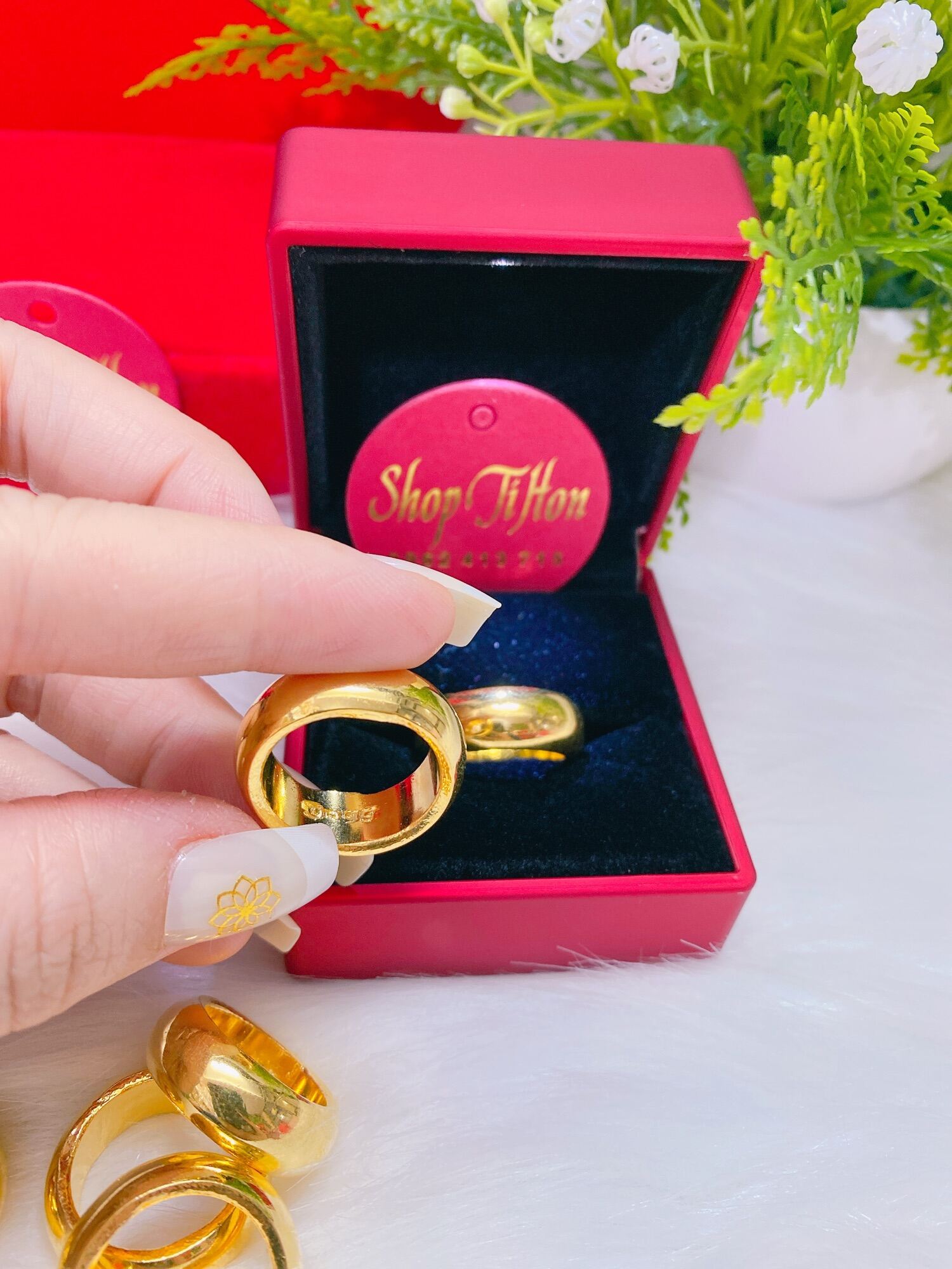 Nhẫn trơn 1 cây mạ vàng 24k in số 9999 xi cao cấp siêu bền màu. 