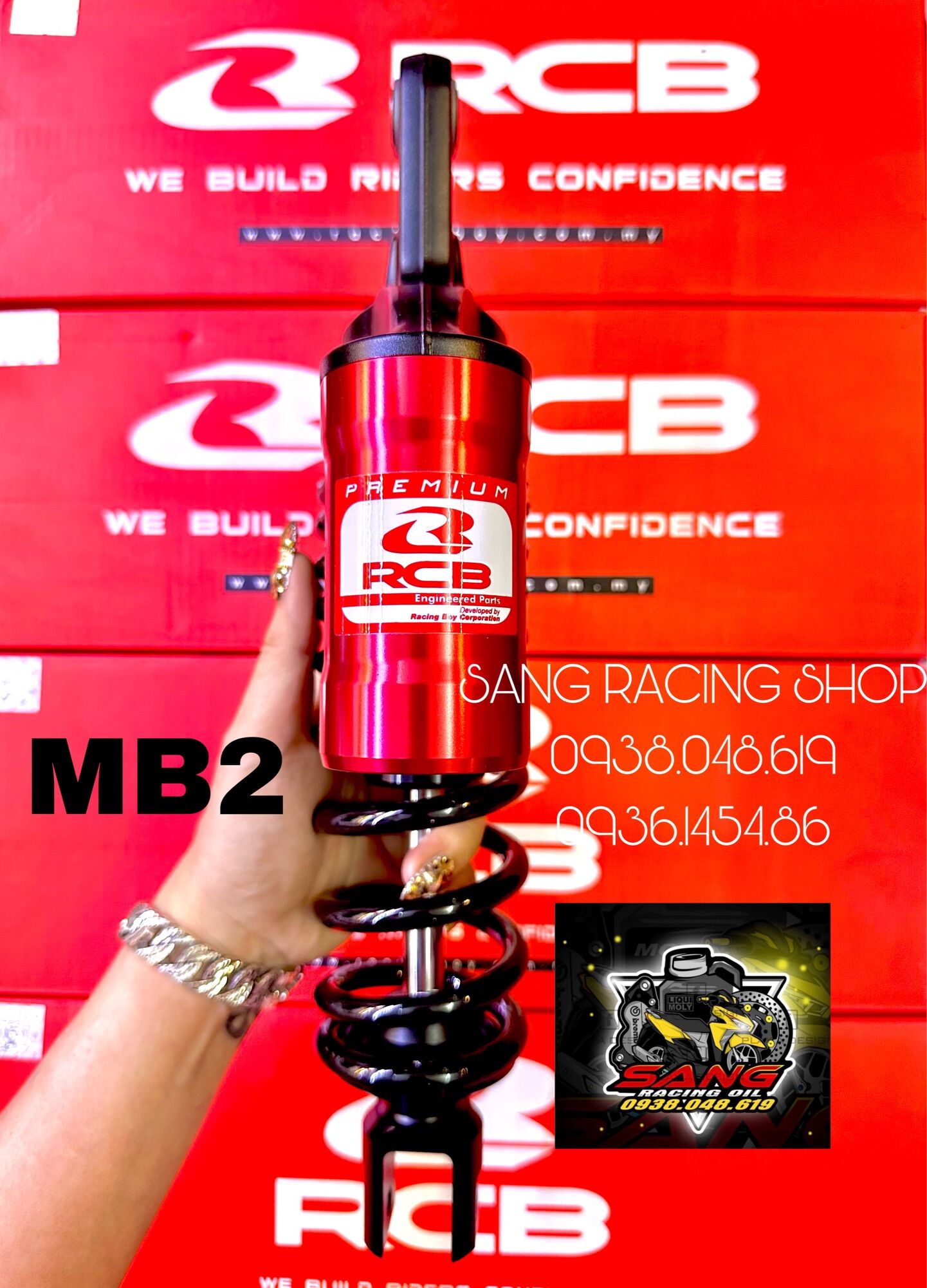 Phuộc RCB Mb2 ti trắng bình dầu đỏ cho Vario/Click/Vision/Shmode/Beat....