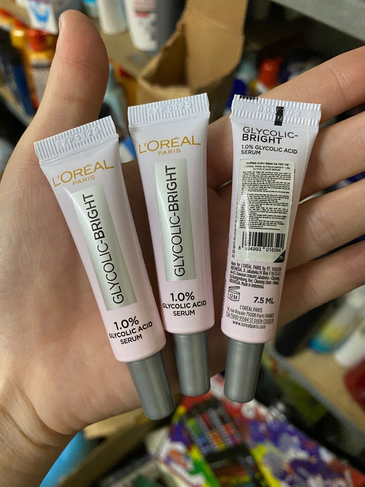 Combo 2 tip Dưỡng chất sáng da tức thì L'Oreal Paris Glycolic Bright 1.0% Glycolic Acid 7.5ml