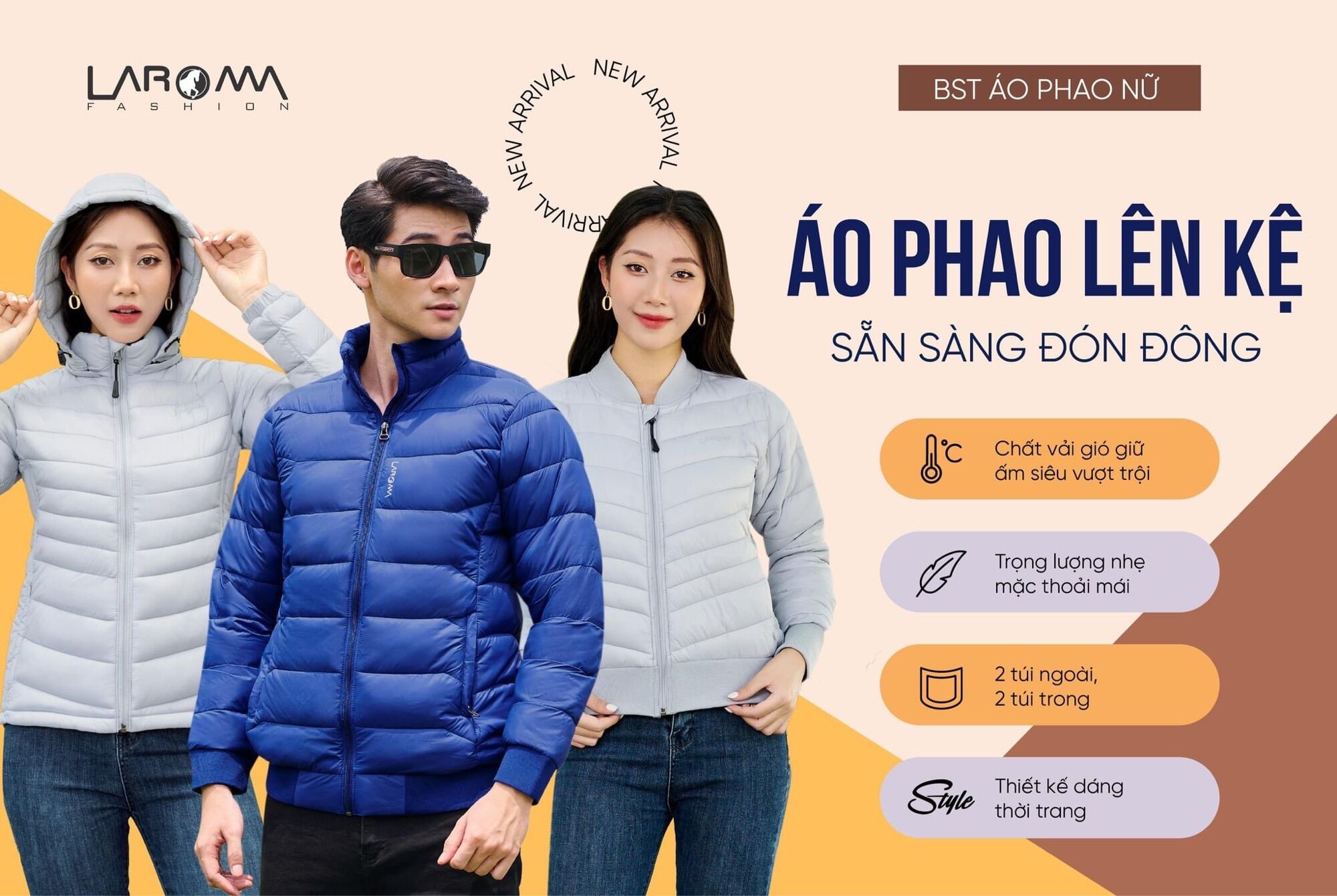 Áo phao NAM Laroma siêu nhẹ, giữ ấm