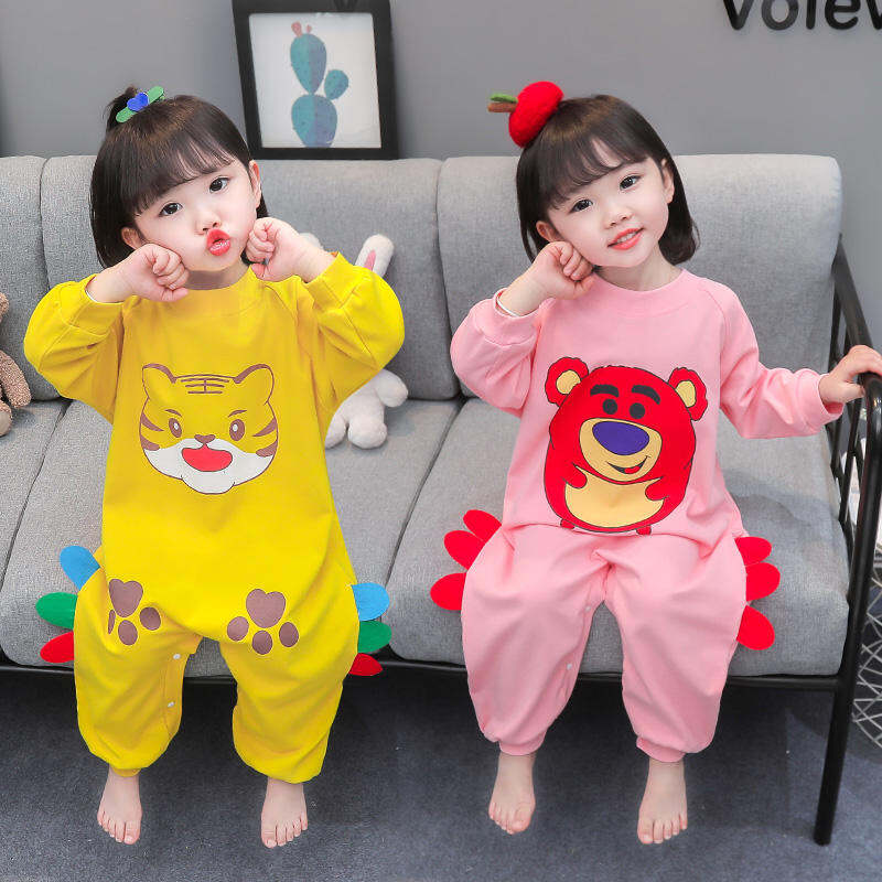 Đồ Ngủ Liền Thân Trẻ Em Đồ Mặc Ở Nhà Cotton Cho Bé Gái Mùa Xuân Thu Hè 2 Túi Ngủ Chống Đá Cho Bé Từ 1-3 Tuổi Đồ Bò Cho Bé