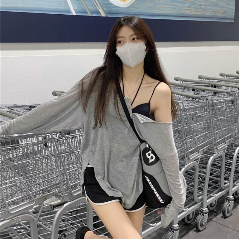 Áo Phông Thuần Dục Phong Trang Phục Nữ Áo Cánh Dài Tay Cổ V Chống Nắng  Thiểu Số Cảm Giác Thiết Kế Mùa Thu Áo Mẫu Dài Vừa Tôn Dáng Gầy Rộng