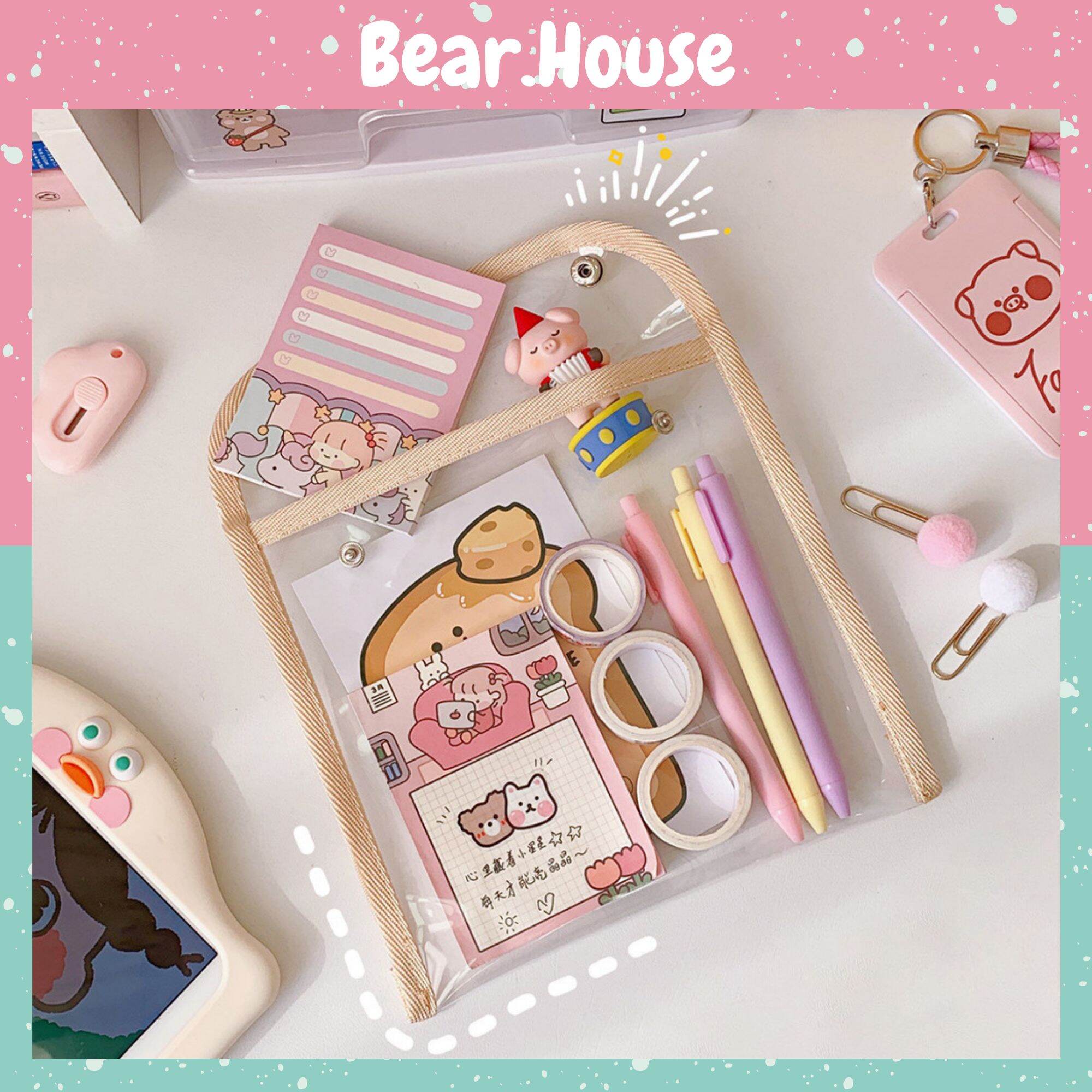 [HCM]Túi Makeup - Bóp Viết - Hộp Bút Vuông Trong Suốt Phong Cách Hàn Quốc Bear.House