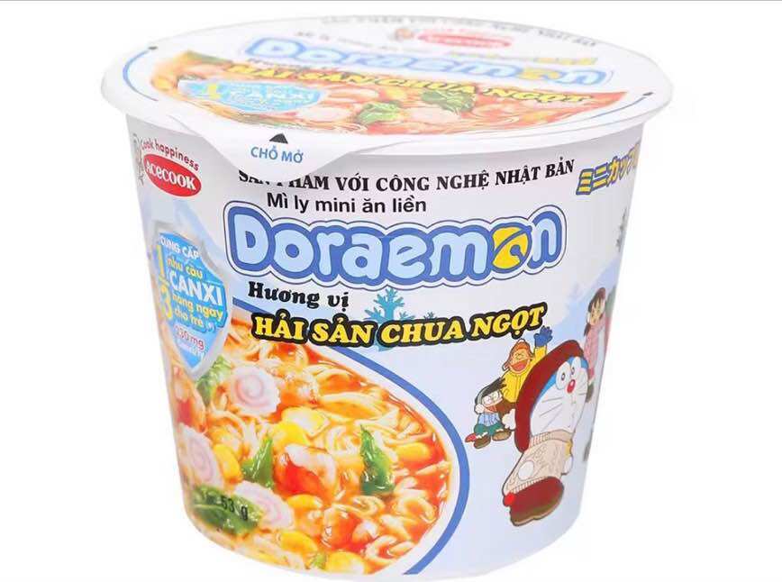 Mì ly mini doraemon hải sản chua ngọt 53g thùng 6/ 12 ly