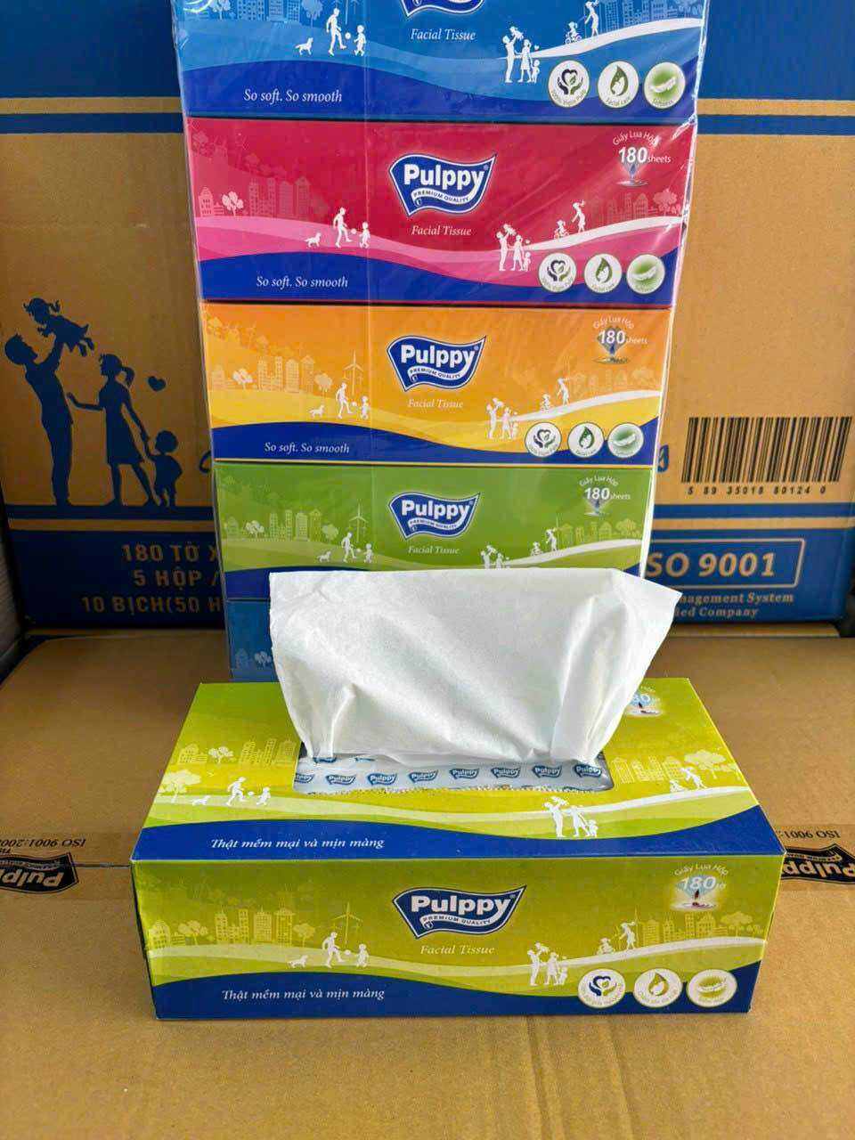 Set of 5 Boxes of Pulppy Tissue Paper, 2 Layers, Box of 180 Sheets