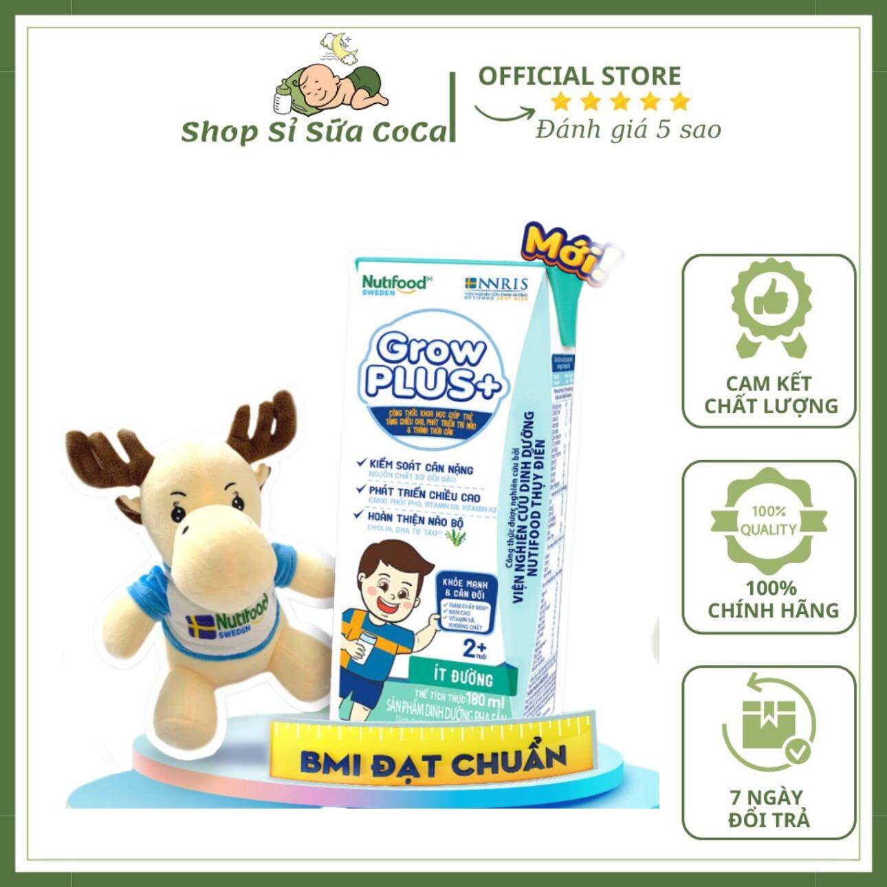 Thùng 48 hộp sữa pha sẵn Nutifood Growplus Trắng 180ml kiểm soát cân nặng trẻ 2 tuổi trở lên