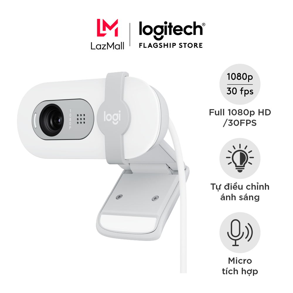 Webcam Full HD Logitech Brio 100 - Hội họp và Truyền trực tuyến Cân bằng ánh sáng tự động Mic tích h
