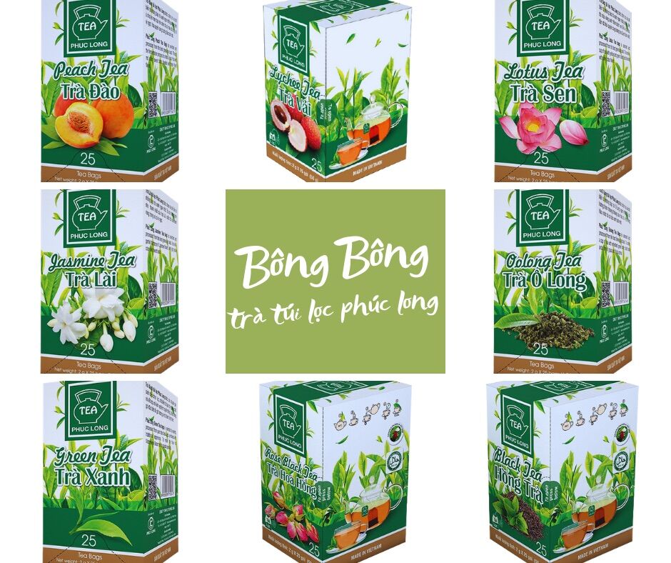 Trà túi lọc phúc long 2gx25 gói - trà đào, vải, lài, sen, hồng trà, oolong, trà xanh, hoa hồng - bông bông
