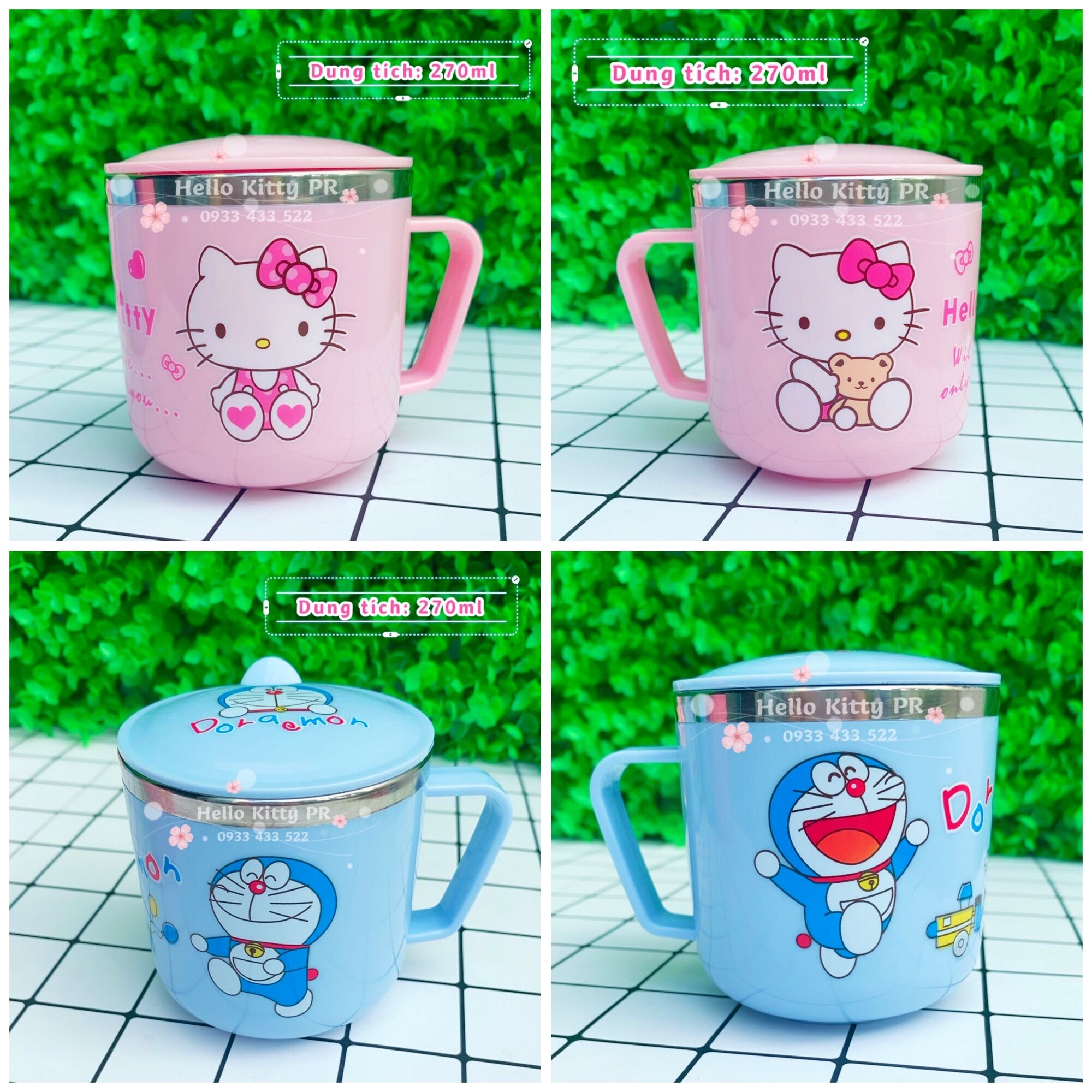 Ly cốc inox Hello Kitty Doremon Doraemon