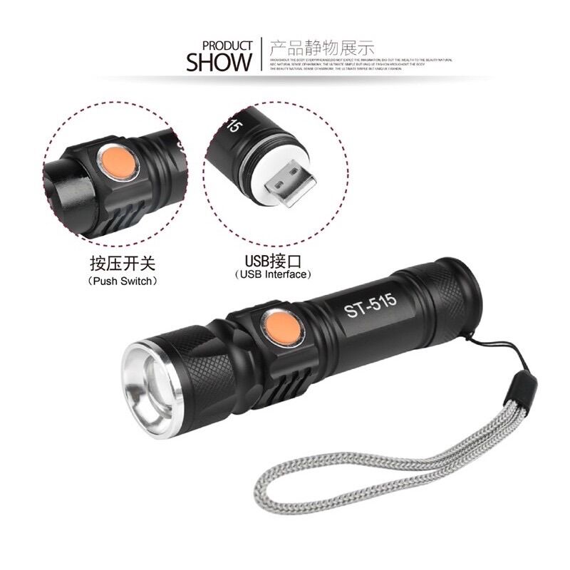 Đèn pin mini 515 cổng sạc usb siêu sáng
