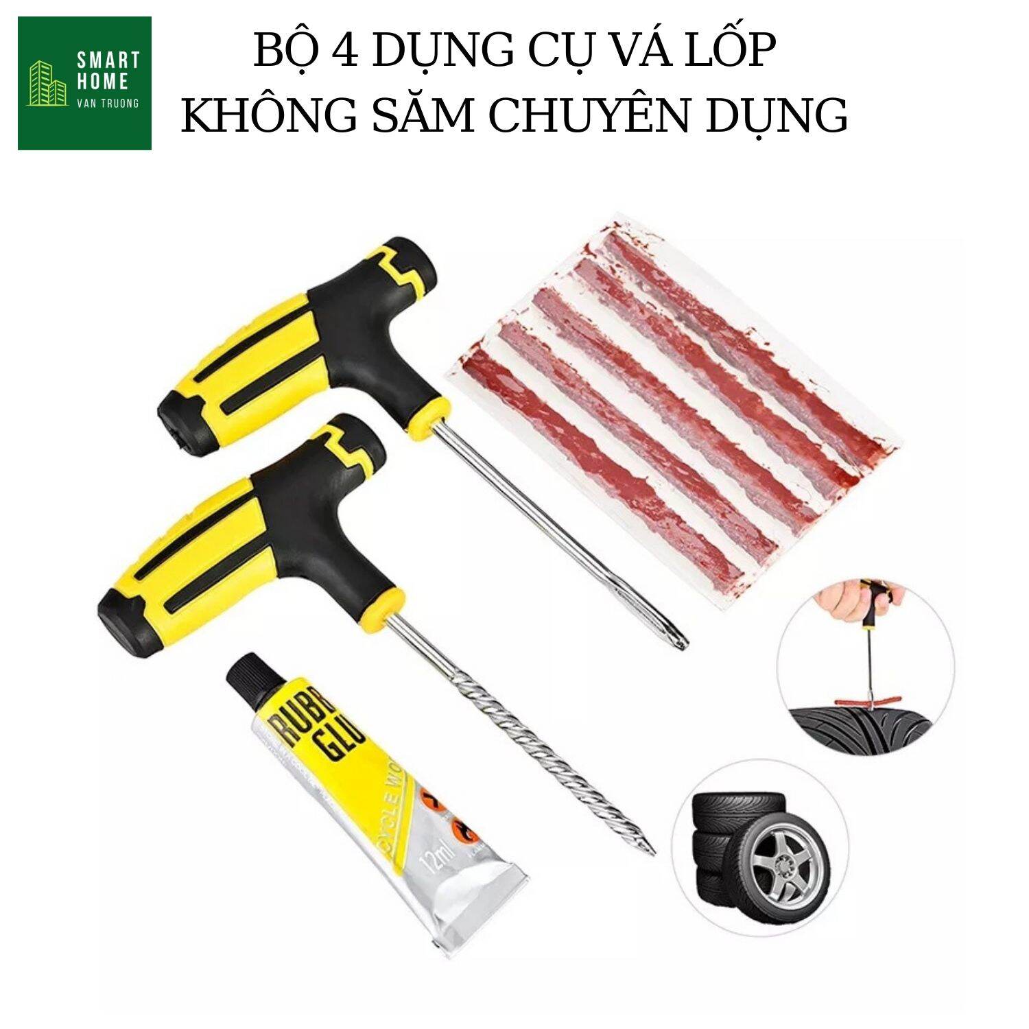 Bộ 4 dụng cụ vá lốp không săm cho xe máy ô tô, cho phượt thủ, đi xa ai cũng cần phải có