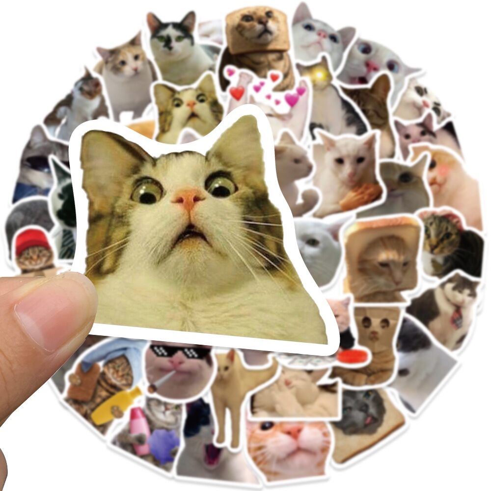 Set 10 / 30 / 50 sticker mèo meme dán nón mũ bảo hiểm laptop vali sổ tay đàn guitar điện thoại tủ lạnh xe