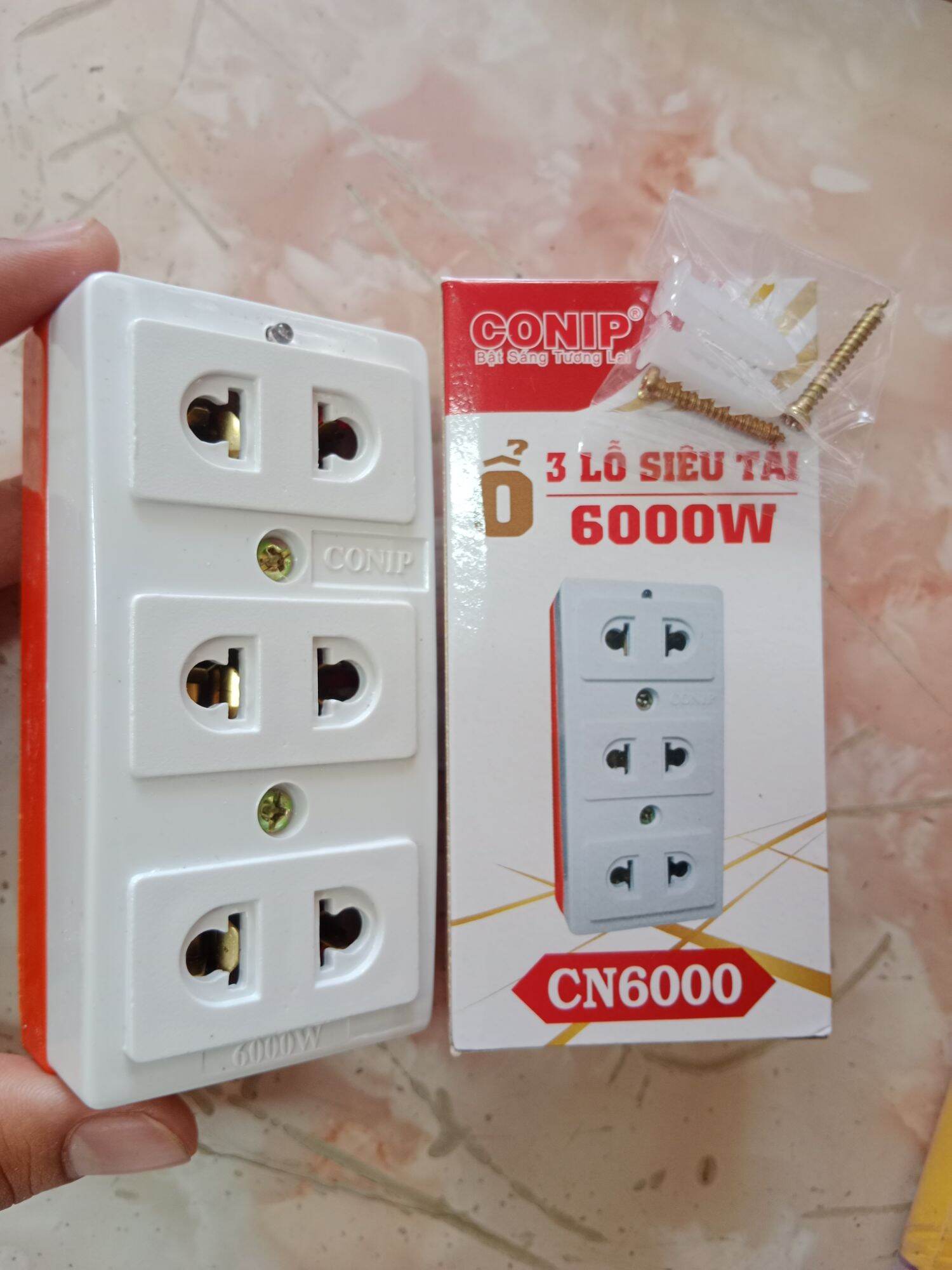 [Ảnh Thật] Ổ cắm 3 lổ Siêu Tải 6000w Thông dụng Conip, Sofa
