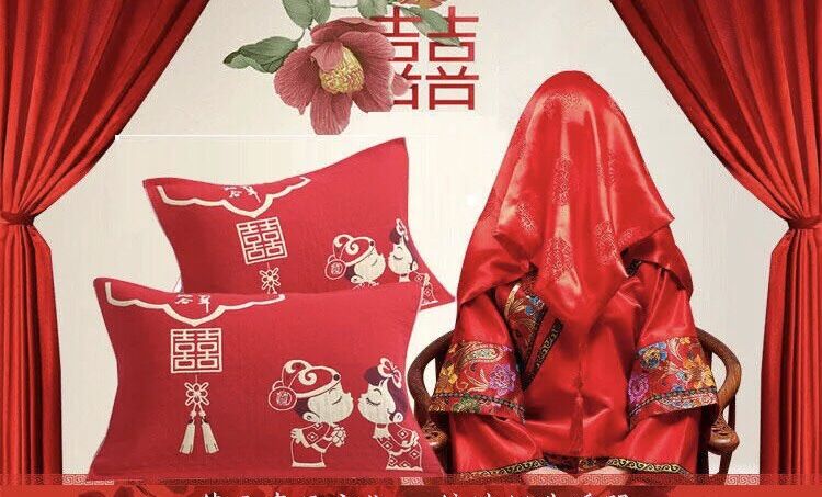 Gối cưới màu đỏ hỷ siêu đẹp