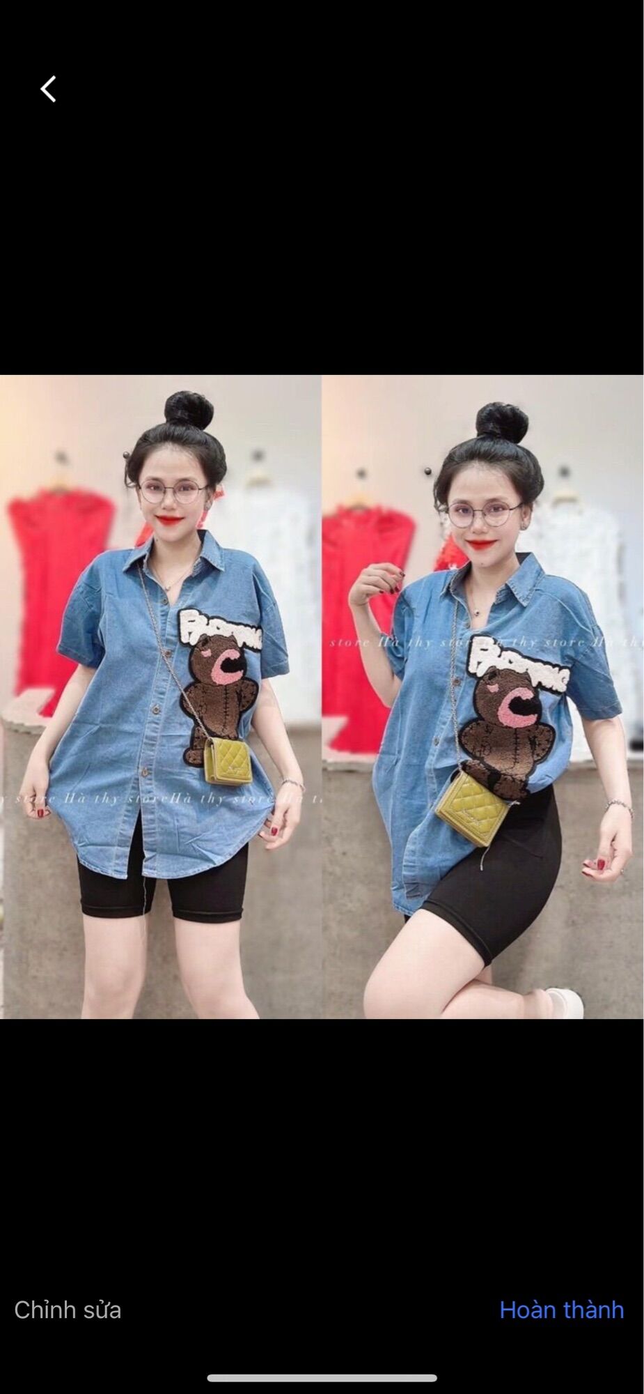 Áo sơ mi jeans nữ cổ bẻ ngắn tay áo sơ mi bò cộc tay. sơ mi jeans dáng thụng hàn quốc