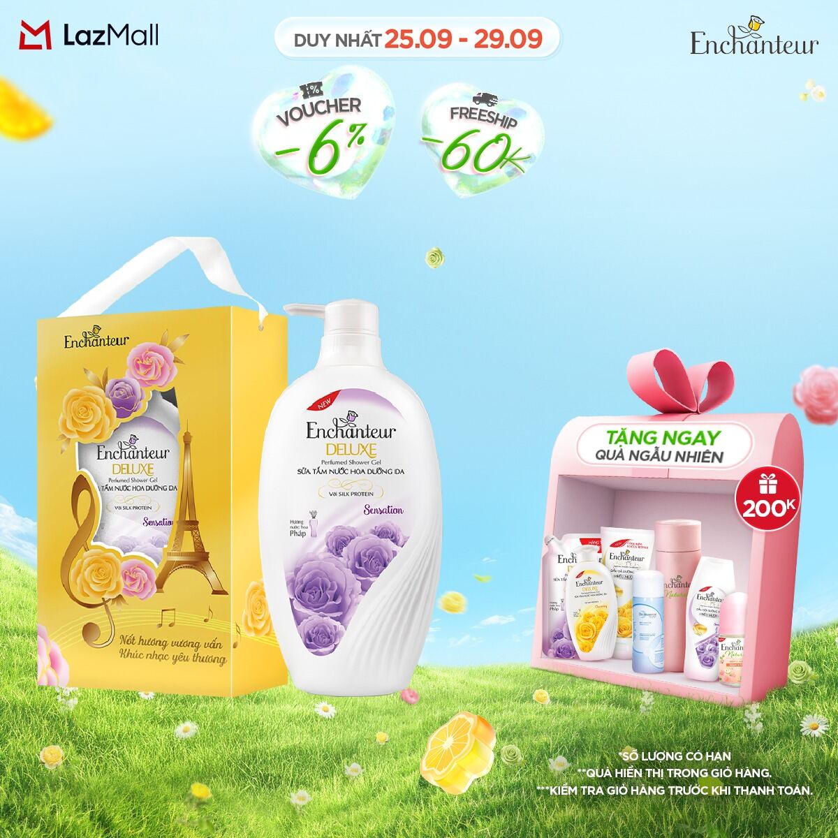 Sữa Tắm Nước hoa Enchanteur hương Sensation 650gr [Tặng hộp đựng làm quà]