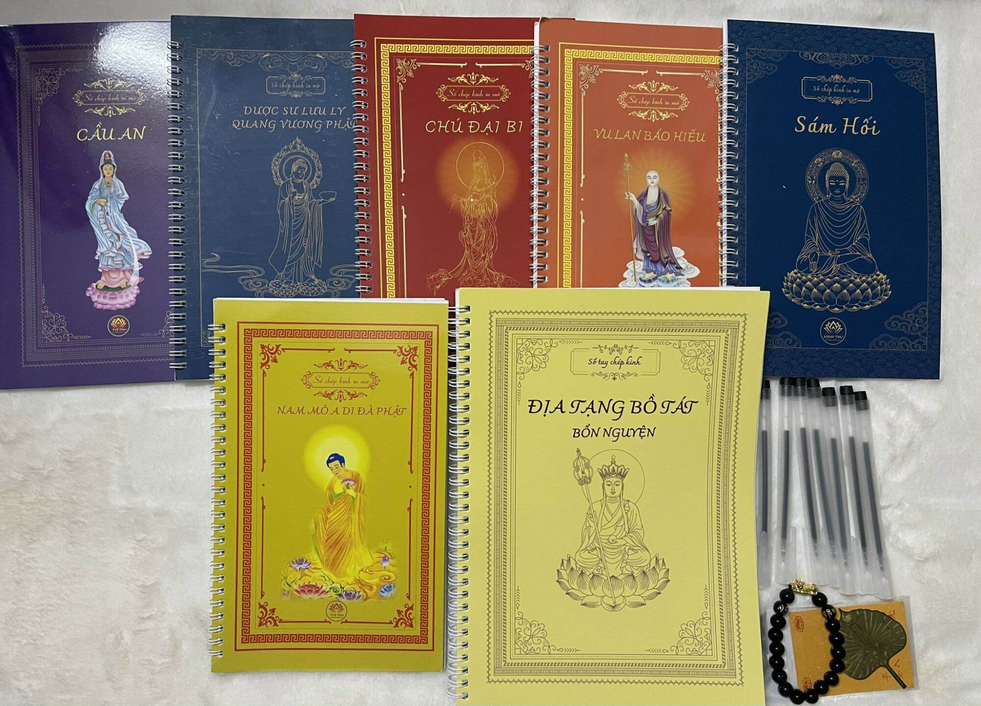 Combo 7 vở chép in mờ kinh địa tạng,sám hối,chú đại bi,dược sư,cầu an,vu lan,hồng danh