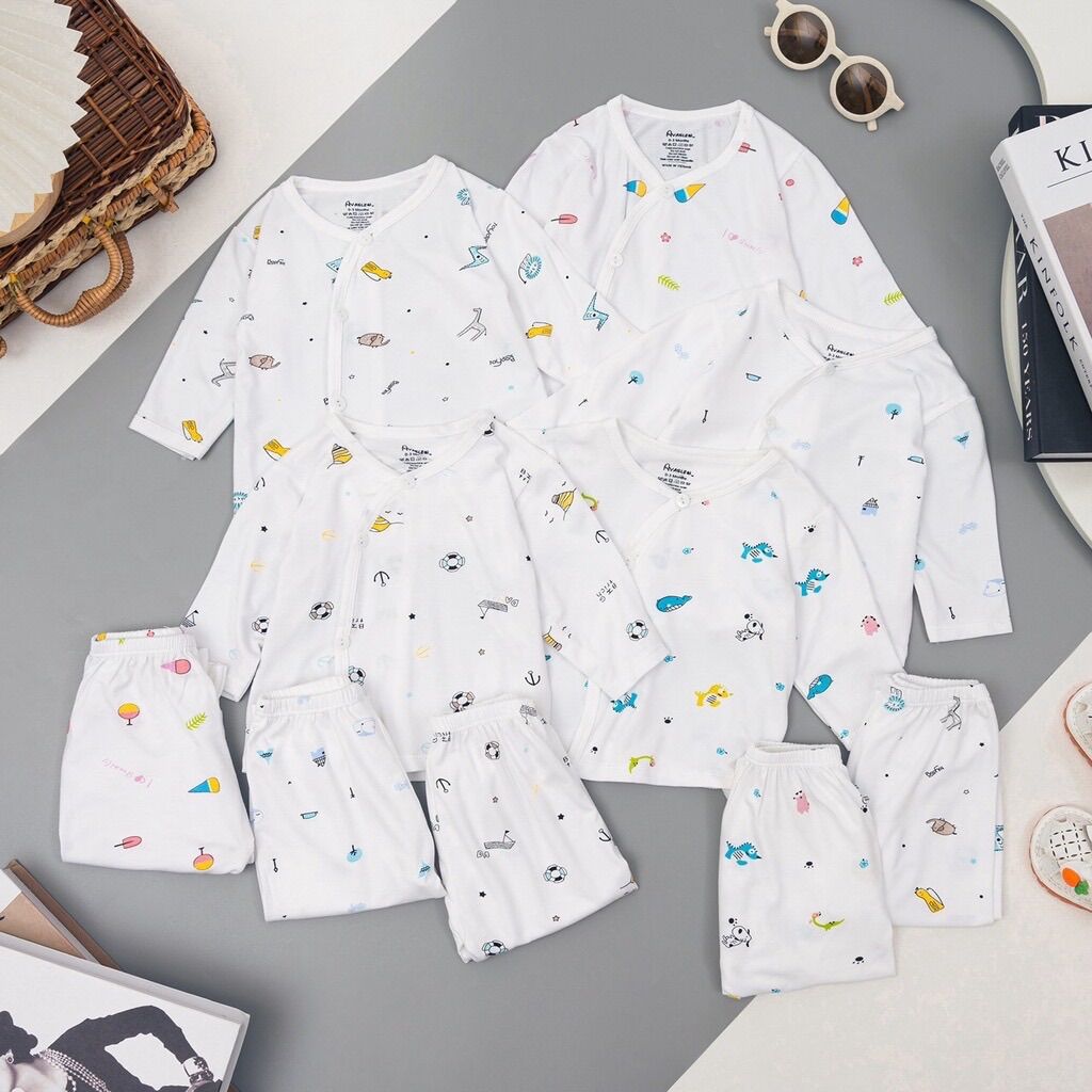 Bộ tay dài thun lạnh sơ sinh cho bé 0-9 tháng