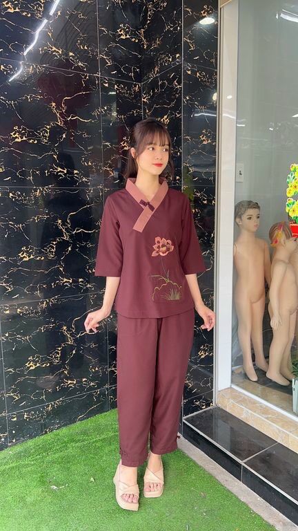 Đồ lam 1 nút kate thêu hoa nữ