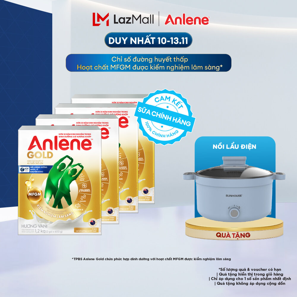 [Voucher giảm đến 16%][FREESHIP 0Đ TOÀN QUỐC] Combo 4 Sữa Bột Anlene Gold Hương Vani 1.2Kg