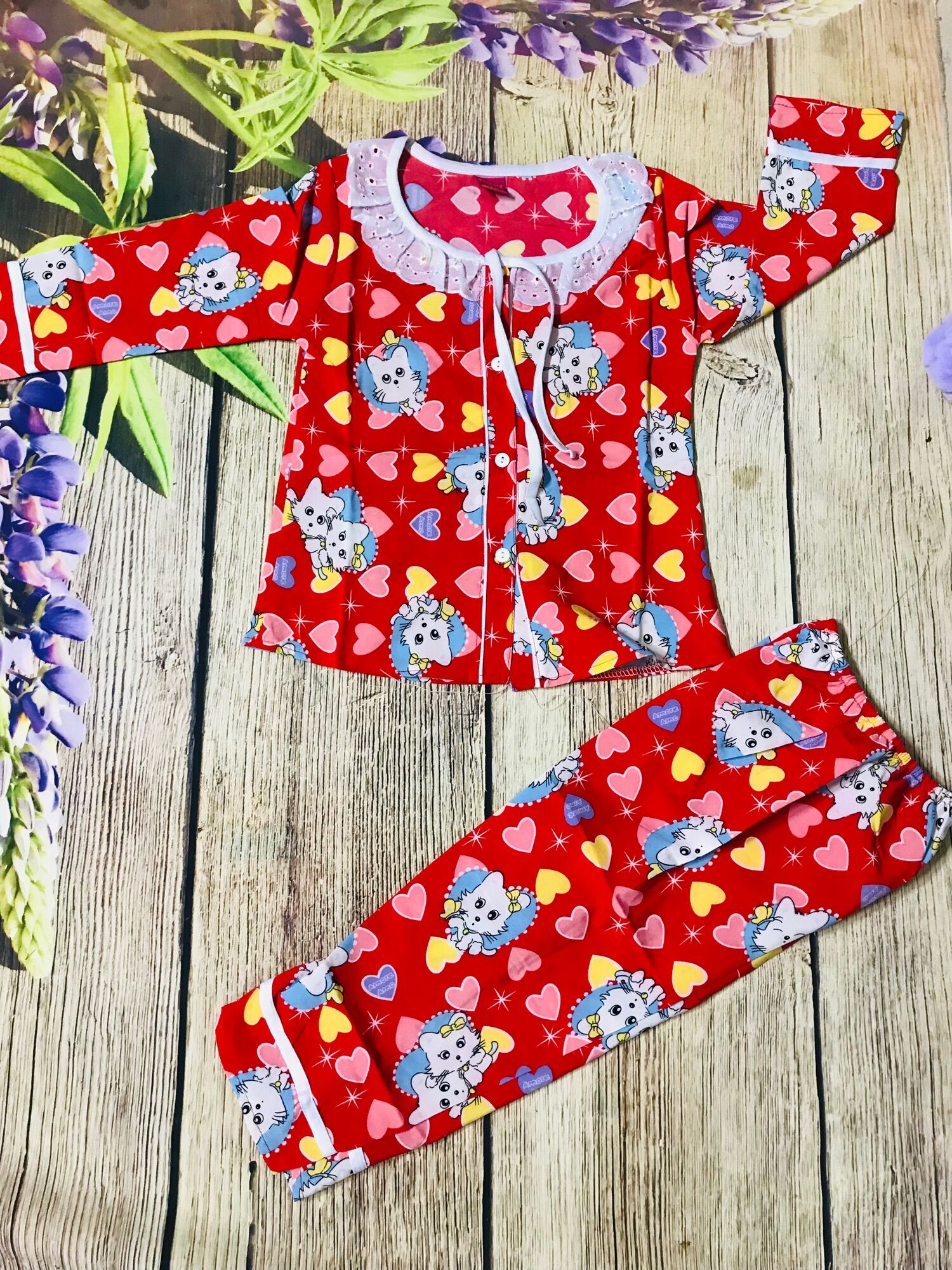 (HCM) COMBO 3 BỘ PIJAMA LỤA TAY DÀI CHO BÉ GÁI 6-20KG