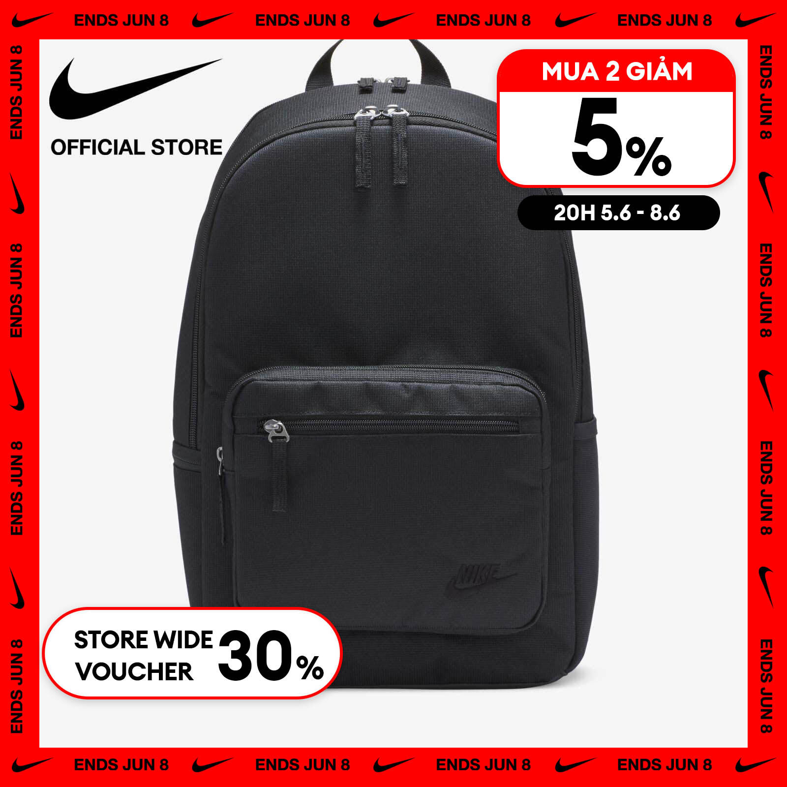   6.6-8.6| VOUCHER 30% & MUA 2 GIẢM 5%  Ba Lô Nike Heritage Eugene Backpack  23L  - Black 
