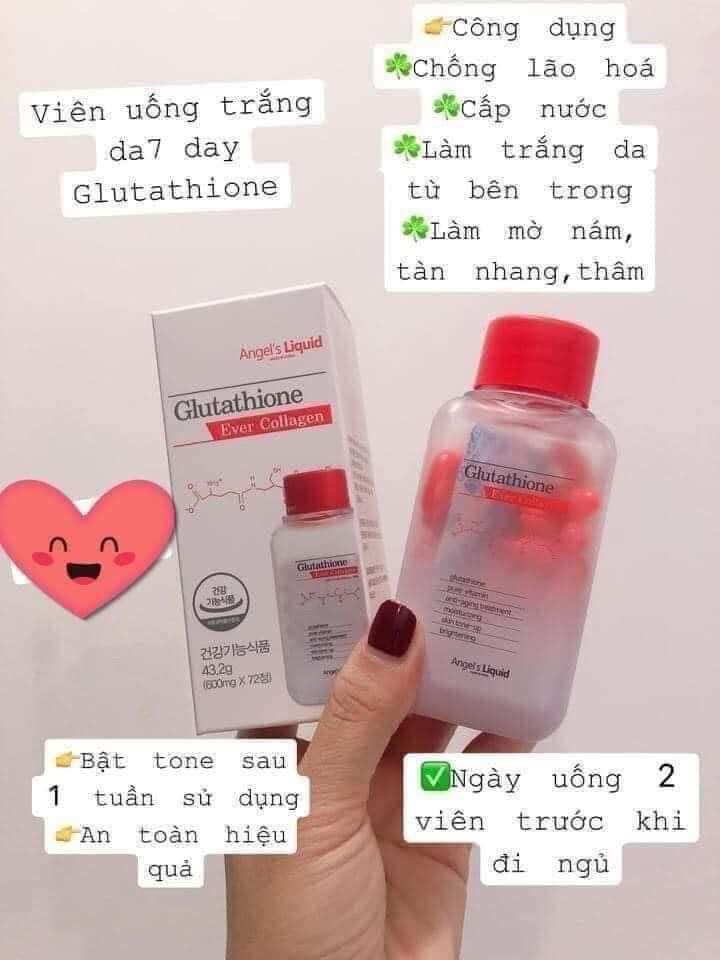 [HÀNG CHÍNH HÃNG] Viên Uống Trắng Da Angel's Liquid Glutathione 7day Collagen Hàn Quôc, Duy Trì Độ Ẩm Cho Da Hộp 72 viên